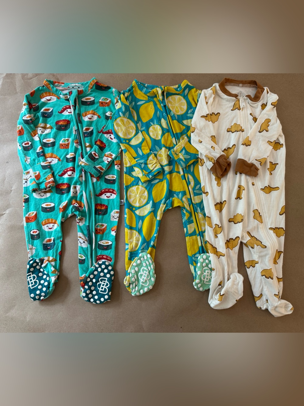 Little Bum Bums Milkberry Bamboo Sleeper Bundle Dino Nugget Sushi Lemon 0-3M